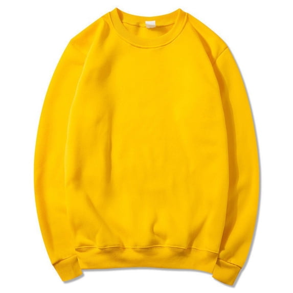 LEKWK Tops for Men Long Sleeve Crewneck Athletic Sweatshirt Loose Ribbed Cuffs Solid Color Pullover Casual Lounge Daily Wear Yellow S