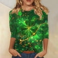 thumbnail image 1 of LEKWK Tops for Women Neon Glow Effect Graphic Tees Three Quarter Sleeve Casual Tops Artistic Green Glowing Shamrock Line Art Outfits, 1 of 5