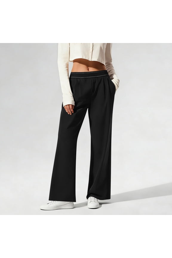 Track Pants Women Straight Leg Contrast Waistband Track Pants with Pockets Soft Knit Fabric Casual Pants for Women Comfortable Athletic Outfits