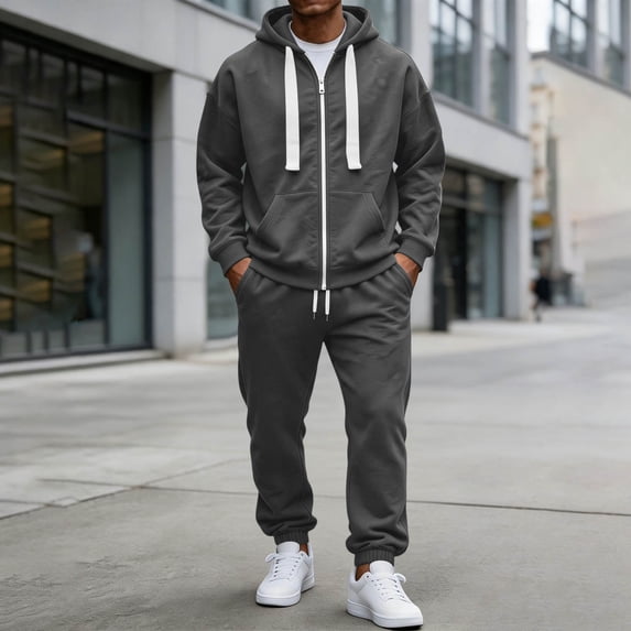 LEKWK Tracksuit Men 2 Piece Sweatsuits Zip Up Hoodie Sweatshirt and Jogger Sweatpants with Pockets Fall Winter Athletic Gym Running Activewear