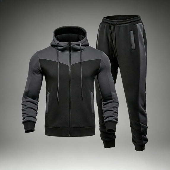LEKWK Tracksuit Men Color Block Athletic 2 Piece Sweatsuit Sport Activewear Zip Up Hooded Jacket and Joggers Matching Outfits for Running Workout