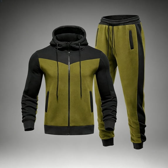 LEKWK Tracksuit Men Color Block Athletic 2 Piece Sweatsuit Sport Activewear Zip Up Hooded Jacket and Joggers Matching Outfits for Running Workout