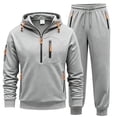 thumbnail image 1 of LEKWK Tracksuit Men Matching Sets Quarter Zip Hoodie Sweatshirt and Jogger Sweatpants with Multi Pockets Athletic Workout 2 Piece Outfits, 1 of 4