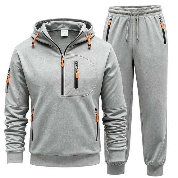 LEKWK Tracksuit Men Matching Sets Quarter Zip Hoodie Sweatshirt and Jogger Sweatpants with Multi Pockets Athletic Workout 2 Piece Outfits