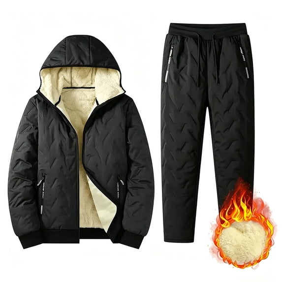 LEKWK Tracksuit Men Warm Fleece 2 Piece Sweatsuit Winter Athletic Outfits Zip Up Hooded Jacket and Jogger Sweatpants for Running Workout