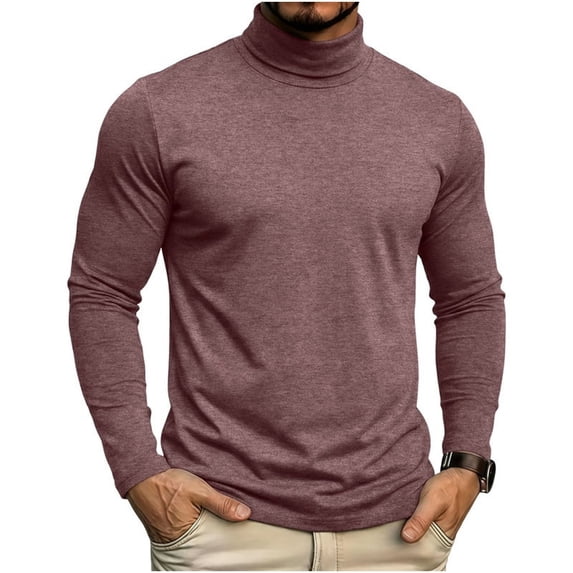 LEKWK Turtleneck Shirt for Men Long Sleeve Pullover Lightweight Breathable Classic Fit Casual Basic Thermal Top for Fall Winter Wine XXL