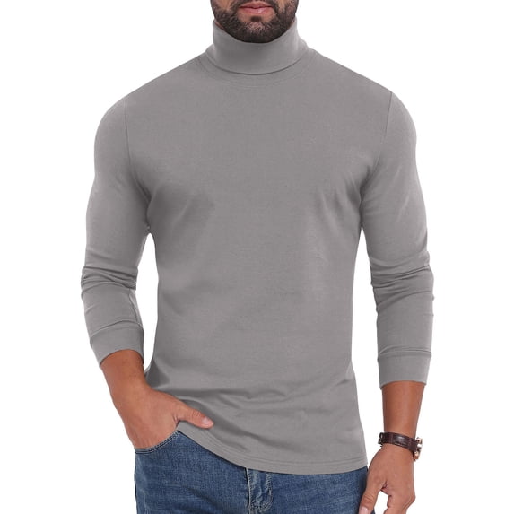 LEKWK Turtleneck T-Shirts for men Long Sleeve Casual Basic Pullover Sweaters Slim Fit Thermal Tops Lightweight Activewear for Fall Winter Layering Everyday Use Gray S