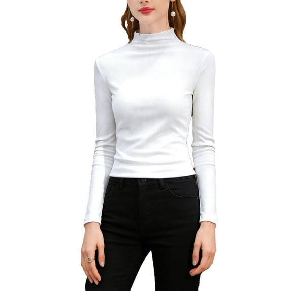 LEKWK Turtleneck Tops for Women Slim Fit Turtleneck Long Sleeve Shirts Textured Knit Sweater Tops Solid Basic Layering Business Professional Wear