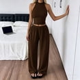 thumbnail image 1 of LEKWK Two Piece Sets for Women Sleeveless High Neck Pleated Tank Tops and Elastic Waist Wide Leg Pants Summer Fashion Casual Vacation Daily Wear, 1 of 7