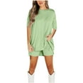 thumbnail image 1 of LEKWK Two Piece Sets for Women Summer Ribbed Vacation Outfits Short Sleeve Crewneck Loose Fit Tunic Tops & Biker Shorts Solid Lounge Set, 1 of 5