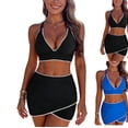 thumbnail image 1 of LEKWK Two Piece Swimsuits for Women Halter V Neck Crop Top Mini Skirt Bottom Bathing Suits Tummy Control Modest Summer Resort Holiday Outfits, 1 of 7