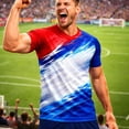 thumbnail image 1 of LEKWK USA Soccer Jersey for Men Patriotic V Neck Short Sleeve Fan Supporter Tees Tournament Mesh Top Statue Graphic Tee for Match Day Training Blue M, 1 of 6