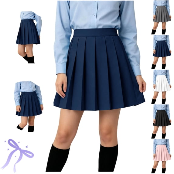LEKWK Uniform Skirts for Girls High Waist Pleated Skorts A Line Mini Tennis Navy Blue Skirt with Built in Shorts School Clothes Size 4-5