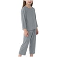 thumbnail image 1 of LEKWK Unisex Kids 2-Piece Pajama Set Long Sleeve Crew Neck Top Matching Pant Sleepwear Big Kid Soft Lightweight Breathable Modal Cotton Loungewear Set, 1 of 8