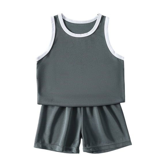 LEKWK Unisex Kids 2-Piece Sport Set Sleeveless Contrast Trim Tank Top Matching Shorts Outfit Little Kid Breathable Mesh Activewear Daily Playwear Suit