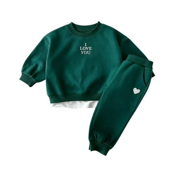 LEKWK Unisex Toddler 2-Piece Sweatsuit Set I Love You Letter Print Pullover Sweatshirt Heart Patch Jogger Pants Soft Thermal Playwear Clothing Outfits