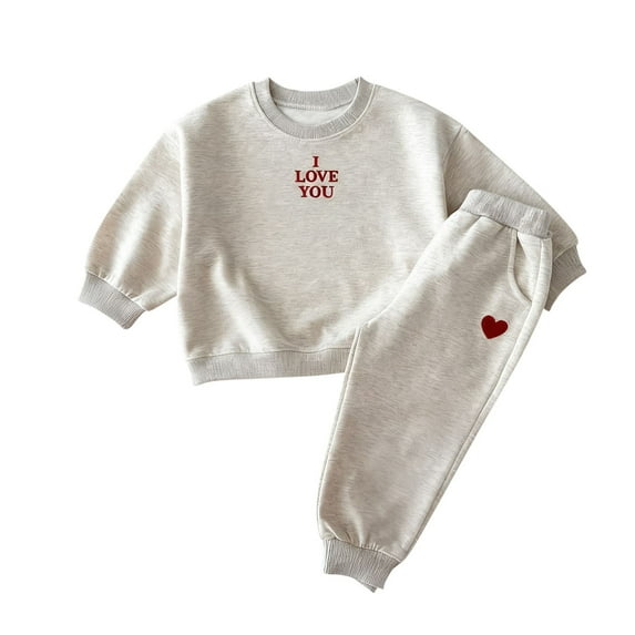 LEKWK Unisex Toddler 2-Piece Sweatsuit Set I Love You Letter Print Pullover Sweatshirt Heart Patch Jogger Pants Soft Thermal Playwear Clothing Outfits
