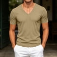 thumbnail image 1 of LEKWK V Neck T-Shirts for men Short Sleeve Casual Summer Tops Slim Fit Muscle Athletic Shirts Lightweight Breathable Basic Pullover Tees for Workout Gym Training Khaki XL, 1 of 8