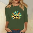 thumbnail image 1 of LEKWK Vacation Tops for Women Carnival Text Mardi Gras Shirts 3/4 Sleeve Graphic Tees Round Neck Colorful Feathers Festive Print Outfits, 1 of 5