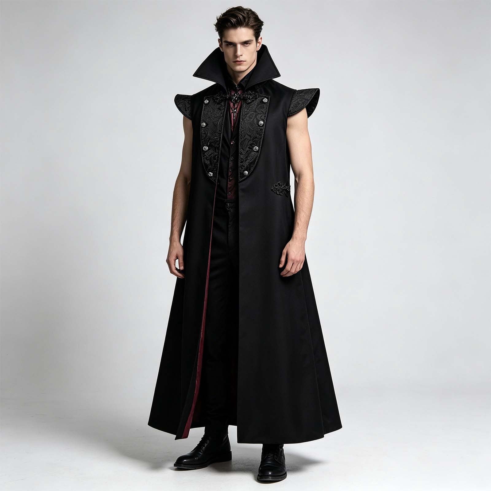 LEKWK Vampire Costume Men Gothic Sleeveless Stand High Collar Long Cape ...