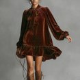 thumbnail image 1 of LEKWK Velvet Dress for Women Elegant Long Sleeve Mock Neck Mini Dress Bow Tie Ruffle Hem Fit-and-Flare Dress Wedding Guest Party Dresses Cocktail outfits, 1 of 6