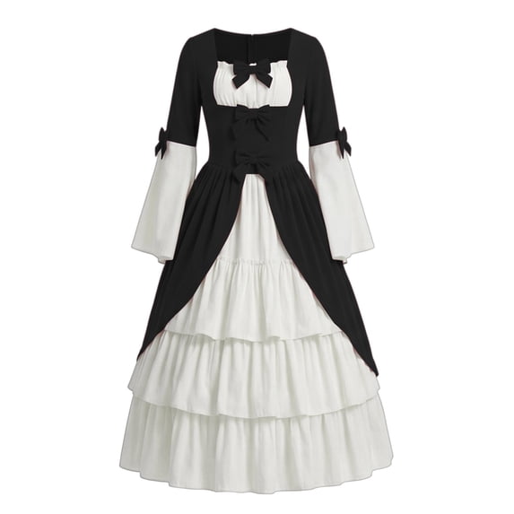 LEKWK Victorian Dress for Women Colonial Marie Antoinette Gown Classic Princess Dress Up Tiered Ruffled Elegant Renaissance Dress with Bow