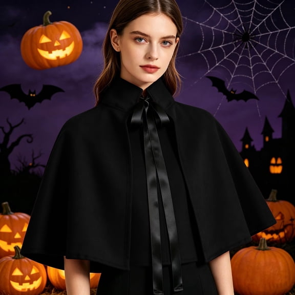 LEKWK Victorian Gothic Short Cape Women Renaissance Medieval Steampunk High Collar Capelet Tie Front Halloween Cosplay Themed Party Fancy Dress
