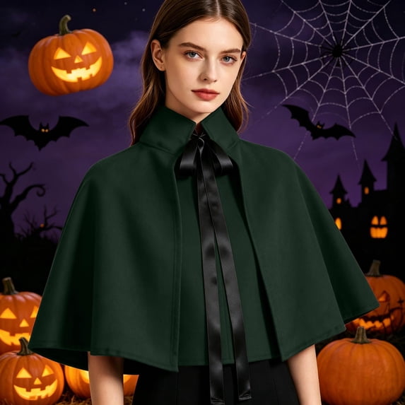 LEKWK Victorian Gothic Short Cape Women Renaissance Medieval Steampunk High Collar Capelet Tie Front Halloween Cosplay Themed Party Fancy Dress