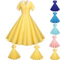 thumbnail image 1 of LEKWK Vintage Dress for Women 1950S Rockabilly Fit-and-Flare Dress Short Sleeve Collared Button Cocktail Party Dress A Line Tea Party Costumes, 1 of 6