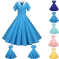 thumbnail image 1 of LEKWK Vintage Dress for Women 1950S Rockabilly Fit-and-Flare Dress Short Sleeve Collared Button Cocktail Party Dress A Line Tea Party Costumes, 1 of 6