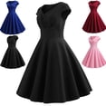 thumbnail image 1 of LEKWK Vintage Dress for Women Cap Sleeve V Neck 1950S Dresses Fit And Flare Fit-and-Flare Dress Rockabilly Cocktail Tea Party Wedding Guest Elegant, 1 of 5