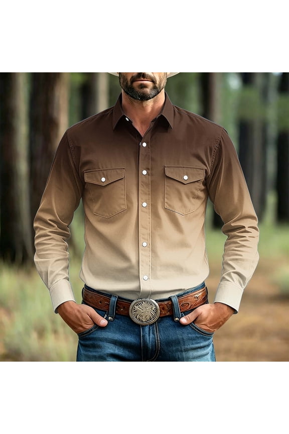 Western Shirt for Men Long Sleeve Button Down with Dual Flap Chest Pockets Point Collar Regular Fit Cowboy Dress Shirt for Ranch Work Rodeo Travel and Casual Everyday Style