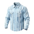 thumbnail image 1 of LEKWK Western Shirt for Men Vertical Striped Long Sleeve Button Down Top Cowboy Rodeo Ranch Style Slim Fit Distressed Look, 1 of 3