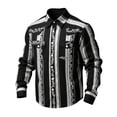 thumbnail image 1 of LEKWK Western Shirt for Men Vertical Striped Long Sleeve Button Down Top Cowboy Rodeo Ranch Style Slim Fit Distressed Look, 1 of 3