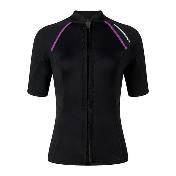 LEKWK Wetsuit Top for Women Front Zip Short Sleeve Neoprene Jacket Thermal Rash Guard Surfing Bathing Suit Athletic Water Sports Summer Beach Outfits