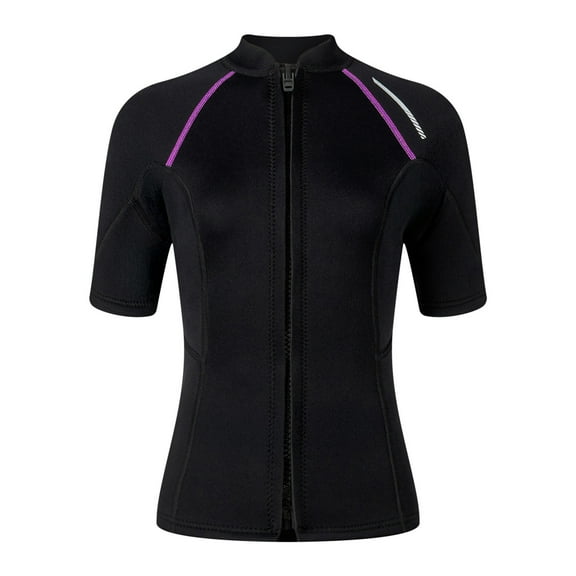 LEKWK Wetsuit Top for Women Front Zip Short Sleeve Neoprene Jacket Thermal Rash Guard Surfing Bathing Suit Athletic Water Sports Summer Beach Outfits