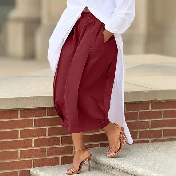 LEKWK Wide Leg Cropped Pants for Women Lightweight High Waist Palazzo Pants Loose Fit Lounge Flowy Pants with Pockets Summer Beach Casual Outfits