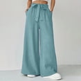 thumbnail image 1 of LEKWK Wide Leg Pants Woman High Waisted Drawstring Casual Pants with Pockets Loose Fit Comfy Palazzo Pants Spring Summer Fashion Outfits, 1 of 5