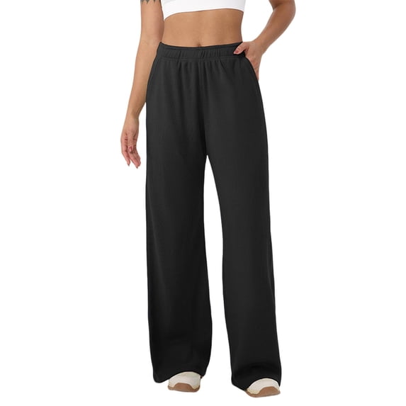 LEKWK Wide Leg Sweatpants Women Loose Fit High Waisted Wide Leg Pants Soft Ribbed Knit Lounge Pants Comfy Palazzo Trousers for Casual Daily Wear Outfits