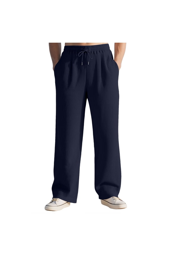 Wide Leg Sweatpants for Men Relaxed Fit Ribbed Workout Pants with Drawstring Waist Mens Casual Pants Comfy Soft Lounge Pants Baggy Sweat Pants
