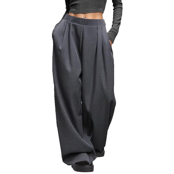 LEKWK Wide Leg Trousers Women Loose Fit High Waisted Wide Leg Pants Palazzo Pants with Pockets Comfy Flowy Trousers for Business Casual Wear Outfits