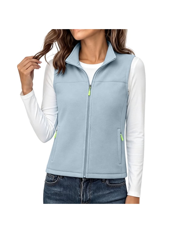 Women Fleece Vest Plus Size Full Zip Sleeveless Jacket with Pockets Collared Lightweight Soft Warm Athletic Hiking Outerwear,Size M-4XL