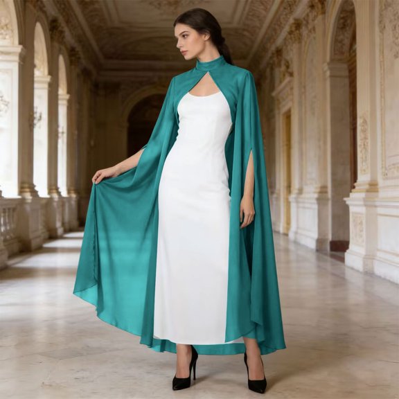 LEKWK Women Gothic Cloak Chiffon Mock Neck Sheer Long Cape Lightweight Soft Casual Flowy Robe Halloween Renaissance Costume Party Cloak