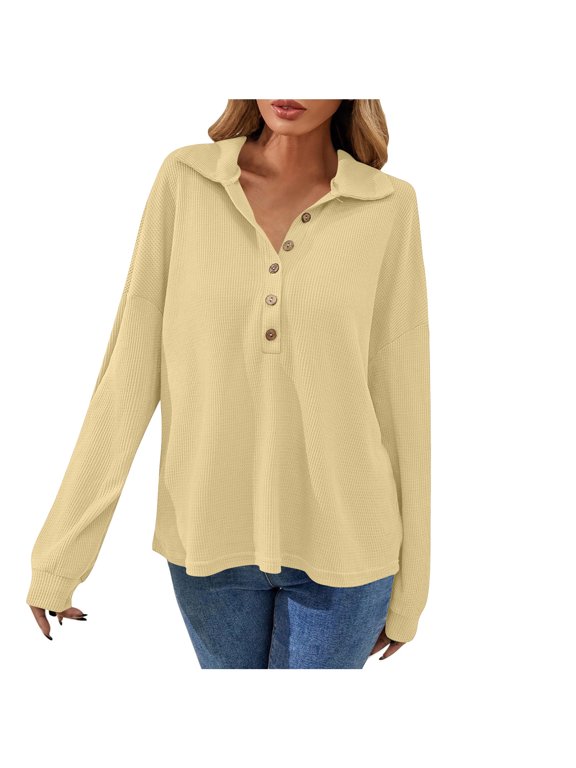 Women's Blouses & Button-Down Shirts Oversized Ribbed Texture Long Sleeve Work Tops Tunic Tops Loose Fit Dressy Drop Shoulder Office Wear