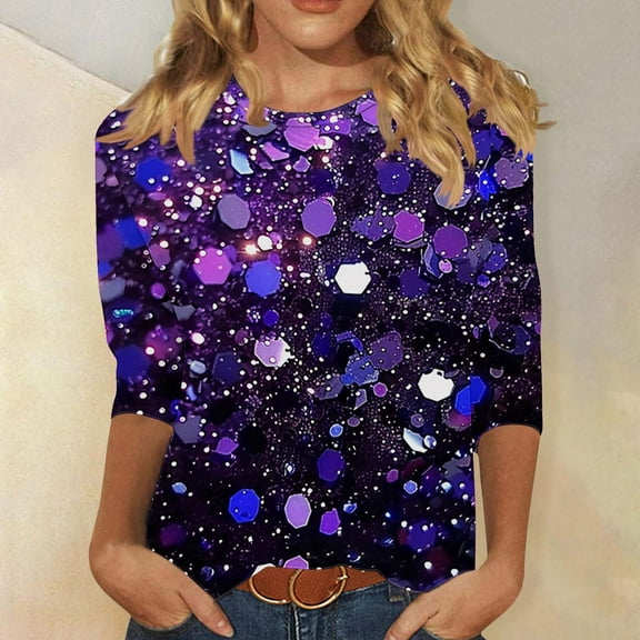 LEKWK Women's Christmas T-Shirts Xmas Tree Crew Neck 3/4 Sleeve Tops Womens Christmas Tee Winter Women Christmas Tops