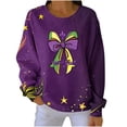 thumbnail image 1 of LEKWK Women's Mardi Gras Tops Beaded Heart Graphic Print Sweatshirts Long Sleeve Crew Neck Casual Daily Holiday Wear Outfits, 1 of 4
