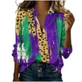 thumbnail image 1 of LEKWK Women's Mardi Gras Tops Leopard Glitter Print Button Down Blouses Dressy Casual Long Sleeve Lapel Neck Casual Work Office Outfits, 1 of 5