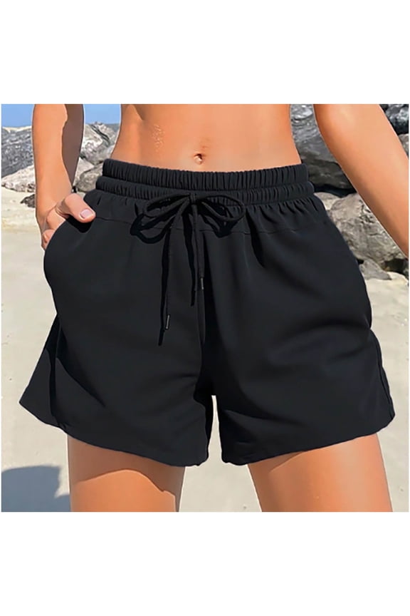 Women's Swim Shorts Drawstring Board Shorts Pockets Loose Fit Quick Dry Bottoms Modest Beachwear Swimming Summer Vacation