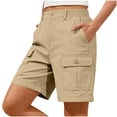 thumbnail image 1 of LEKWK Women's Utility Cargo Shorts High Waisted Relaxed Fit with Side Pockets Elastic Back Waist Lightweight Bermuda Shorts for Hiking Travel Outdoor Wear Khaki XL, 1 of 7