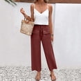thumbnail image 1 of LEKWK Women's Wide Leg Linen Pants Drawstring Elastic Waist Casual Loose Trousers Breathable Summer Beach Wear Soft Button Pockets Daily Vacation Outfits, 1 of 7